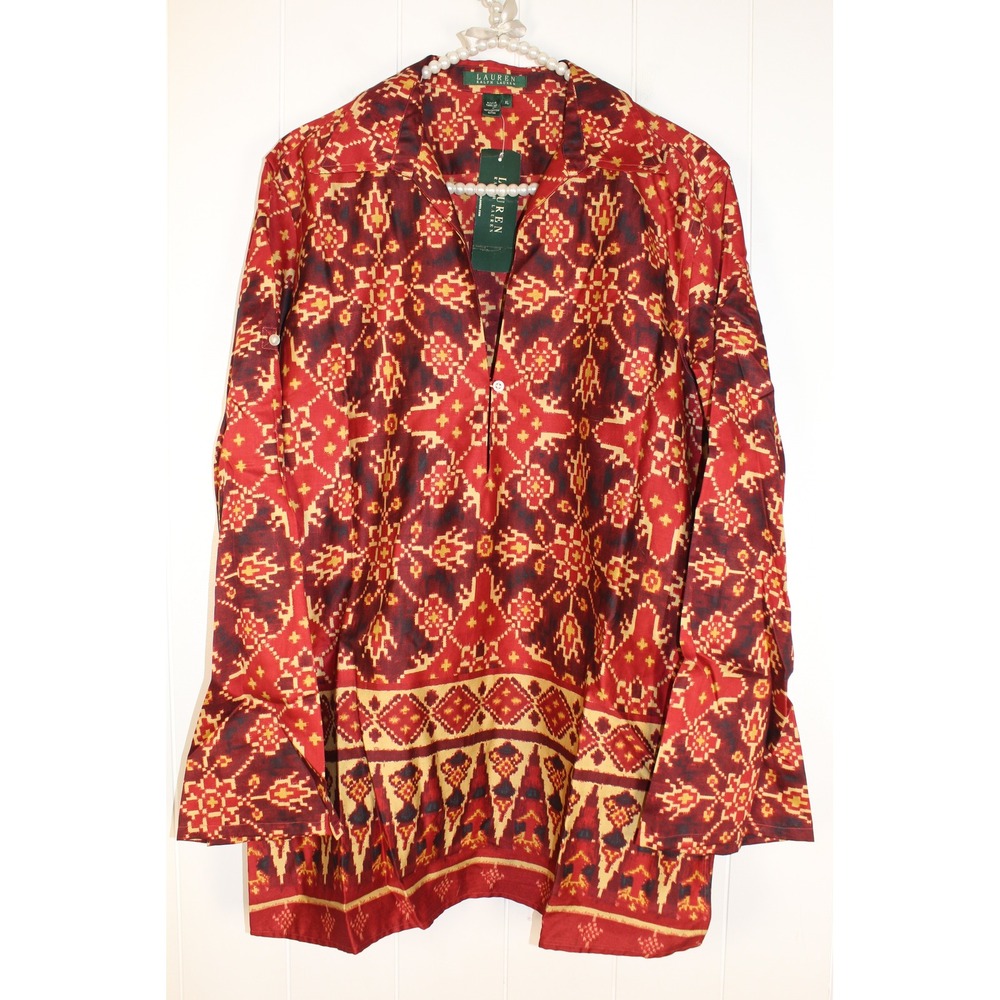 NWT Lauren Ralph Lauren Cotton Popover Tunic in Earthtones Size XL